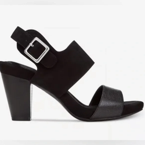 Giani Bernini Aikko Black Platform Chunky Buckle Heel 9M Modern Chic Like New - Picture 2 of 14